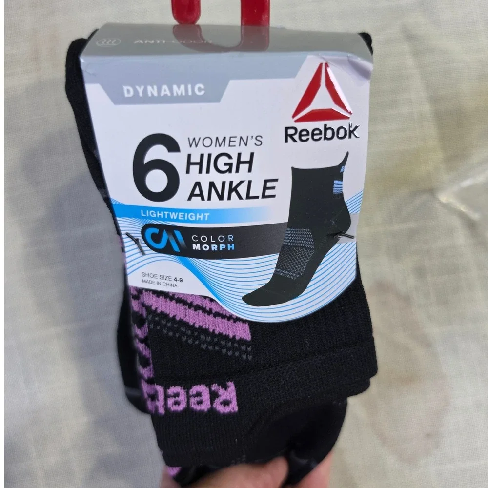 Reebok Womens 6 Pack High Ankle Socks Black Color Morph RDW251FQ01001 Size 4-9